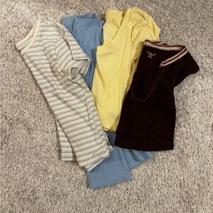 Striped, Blue, Yellow, and Brown Tops Bundle